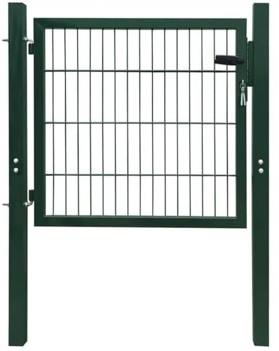 vidaXL 2D Single Fence Gate - Green - Contemporary Steel Design - 106 x 130 cm | Heavy-Duty Lock System, 2 Keys Included | Easy Installation with Sturdy Hinges | Ideal for Garden, Patio, Terrace