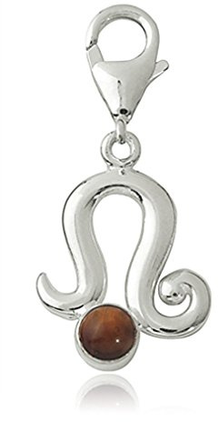 Charm Sternzeichen Anhänger Löwe 20mm, 925 Sterling Silber mit Tigerauge Edelstein braun Sternbild für Armband und Kette