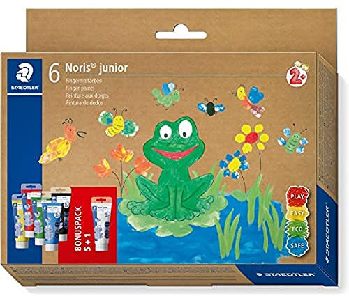 Staedtler Fingermalfarbe Noris junior (intensive, lichtechte Farben, leicht mischbar, schnell trocknend, Anwendung auf Papier, Pappe, Holz und Glas/Fenster, Flasche à 750 ml, gelb) 8811-1