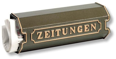 Burg Wächter Zeitungsrolle, Zeitungsbox mit Beschriftung, Alu-Guss im Vintagedesign, 1890 BC, Bronze