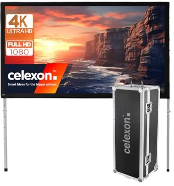 celexon Écran de Projection sur Cadre Pliable Mobile Expert 165 | 366x206 cm 16:9 | Écran sur Pied pour intérieur & Plein air | pour vidéoprojecteurs 4K Full HD | Valise à roulettes Incluse