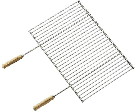 Barbecook grille de barbecue rectangulaire avec poignées, professionnelle en chrome et bois, accessoire barbecue, 58.5x40cm, Argent