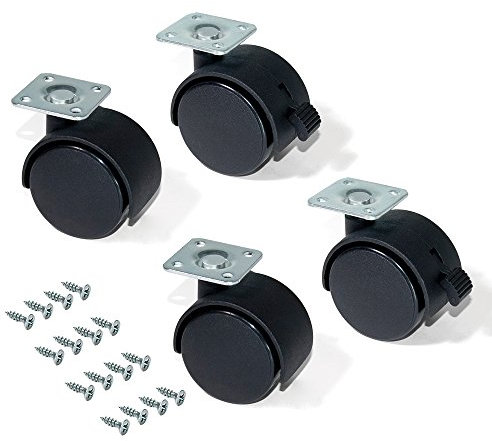 Emuca Lenkrollen für Möbel, Diameter 50mm mit Anschraubplatte, Schwarze