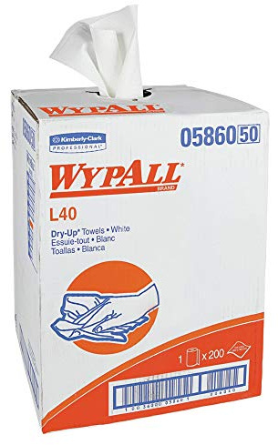 WypAll PowerClean L40 Cloths Extra Absorbent Wipes (05860), Bulk Paper Wipers, White (1 Roll of 200 Sheets, 200 Sheet Total)