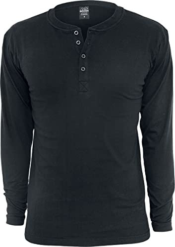 Urban Classics Herren Basic Henley L/S Tee Sweatshirt, Schwarz (Black 7), XL