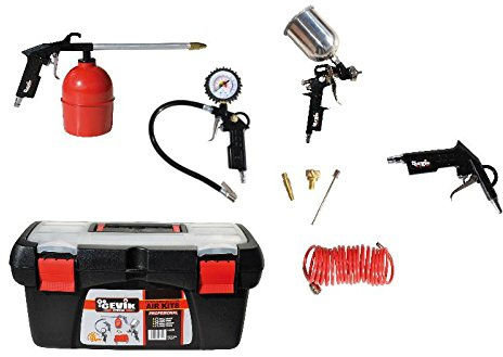 CEVIK PRO CAKIT8PRO - Kit d'Accessoires pour Compresseur 8 Pièces - Comprend Pistolets de Peinture, Soufflage, Pulvérisation et Gonflage - Raccord Universel - Spirale 5m et 3 Buses - Boîte à Outils