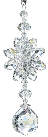 H&D HYALINE & DORA Clear Hanging Crystal Ball Prisms Flower Fengshui Ornament Suncatcher Rear View Mirror Car Charm Decor