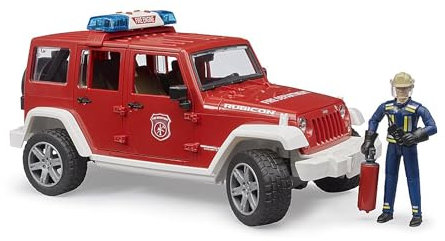 bruder 02528 - Jeep Wrangler Unlimited Rubicon Feuerwehrfahrzeug mit Feuerwehrmann & Light and Sound Modul - 1:16 Einsatzfahrzeug Feuerwehr-Auto Notruf Löschfahrzeug Spielzeug-Figur Mann