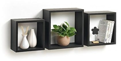 Modul'Home 6RAN789BC - Mensole a cubo, in MDF, 11,8 x 30 x 30 cm, pannello MDF, nero, 3 taglie 23 cm/26,5 cm/30 cm, 2 Unità