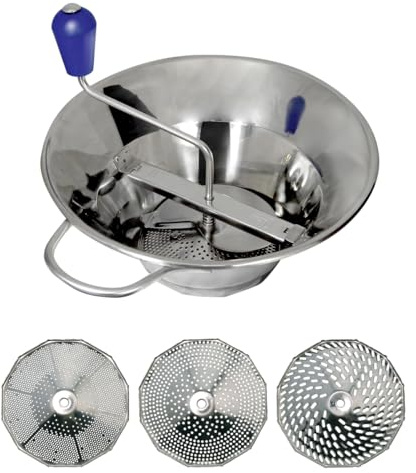 Louis TELLIER - Manual Stainless Steel Food Mill - Professional - Includes 3 Discs - High Productivity (3.3 lbs/Minute) - Soups, Purees, Compotes, Coulis - Made in France