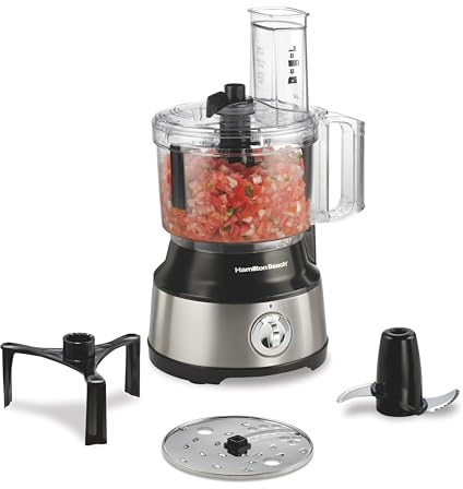 Hamilton Beach Food Processor & Vegetable Chopper for Slicing, Shredding, Mincing, and Puree, 10 Cups + Easy Clean Bowl Scraper, Black and Stainless Steel (70730)