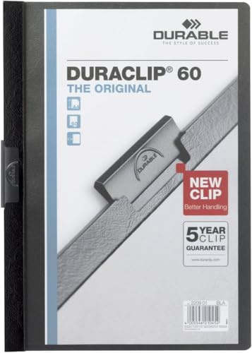 Durable Klemm-Mappe Duraclip Original 60 (Dokumentenmappe A4 für 1-60 Blatt A4), Klemmmappe A4, 25 Stück, schwarz, 220901