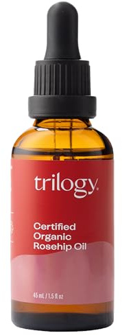 Trilogy Certified Organic Rosehip Oil - Pure Cold-Pressed Rosehip Seed Oil for Scars, Stretch Marks, Fine Lines & Wrinkles - With Omega 3, 6 & 9 for All Skin Types, USDA Certified, 1.52 Ounce