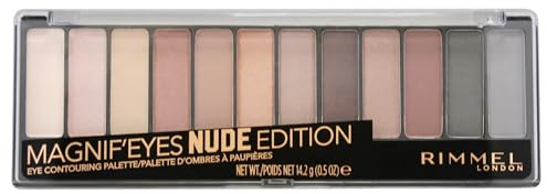 Rimmel London Magnif'Eyes Eyeshadow Palette, 12 Shades, Blendable Formula, Versatile, 001, Nude, 0.5oz