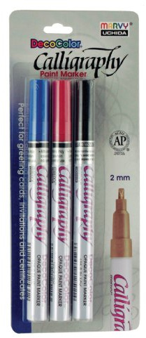 Uchida Of America 125-3B 3-Piece Calligraphy Paint Marker Set, Black/Blue/Red
