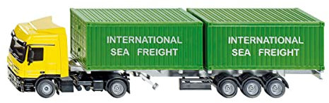 siku 3921, LKW mit Container, 1:50, Metall/Kunststoff, Gelb/Grün, Inkl. 2 Container, Variierbare Anhängerlänge