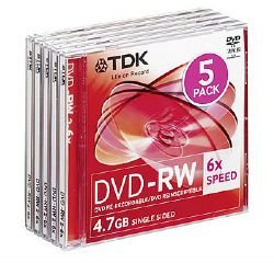 Pack of 5 6 x DVD-RW 4.7 GB