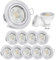 linovum 10er Set Einbaustrahler LED GU10 230V - runde Einbauspots Edelstahl gebürstet Optik inkl. LED GU-10 neutralweiß 3W