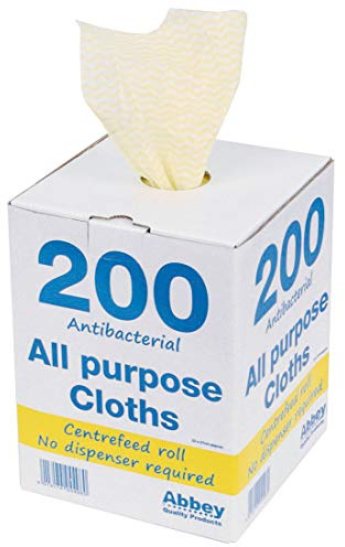 Abbey 200 All Purpose Cleaning Cloths in Portable Box Dispenser – Semi Disposable Cleaning Cloths to Clean Surfaces, Bathroom, Windows, Dishes – Kitchen Cloths 37x22cm – J Cloths Yellow