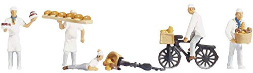 NOCH Figurset Bagar, rörliga modellfigurer av plast, handfärgade för spår H0 i skala 1:87, perfekt för modelljärnväg och dioramer