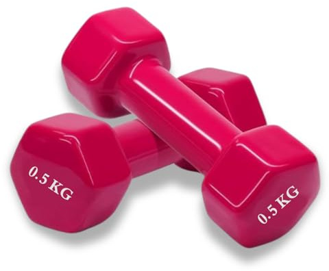 Vinyl Coated Dumbbells (Set of 2) - 0.5kg, Anti-Roll Dumbbell Set for Safe Home Fitness Training By Kemket