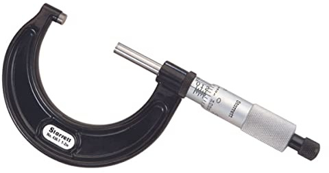 Starrett Outside Micrometer with One-Piece Spindle, Satin Chrome Finish and Tapered Frame - Quick and Easy Adjustment, 1-2Range, .0001 Graduation - T436.1XRL-2