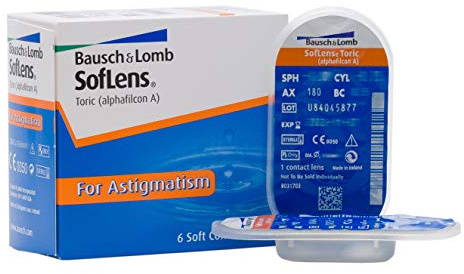 Bausch + Lomb SofLens Toric Monatslinsen, torische Kontaktlinsen, weich, 6 Stück BC 8.5 mm/DIA 14.5 / CYL -0.75 / Achse 70 / -2.5 Dioptrien