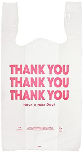 Cosco Universal Plastic Thank You Shopping Bag, 11.5 in x 3.15 in x 22 in, 0.55 mil, White/Red (Box of 250)