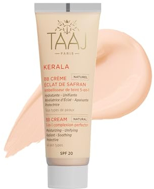 TAAJ | BB Crème Éclat de Safran Naturel SPF 20 - KERALA | Hydrate, Unifie & Illumine le teint | Apaisante | Cible les irrégularités du teint pour une peau parfaite | Légère & non grasse | Vegan | 50ml