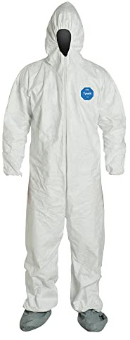 DuPont Tyvek 400 Disposable Protective Coverall with Elastic Cuffs, Attached Hood and Boots, White, 2X-Large, NAFTA Certified 25-Pack