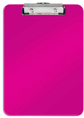 Leitz WOW A4 Klemmbrett, hochwertiges Klemmbrett aus Hartplastik, 80 Blatt Kapazität, Pink, 39710023