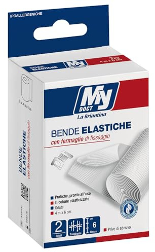 My Doct Bende Elastiche in Cotone con Fissaggio, 4x6 cm, Colore Bianco, 2 Pezzi