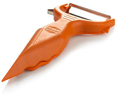 Éplucheur de Légumes Börner (6 en 1) • Éplucheur à Garniture + Râpe • Éplucheur Multifonction pour Fruits et Légumes • Éplucheur Universel • Éplucheur de Pommes de Terre (Orange)