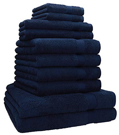 Betz Premium Classic Frottier Handtuch-Set 10-teilig - 2X Liegetücher - 4X Handtücher - 2X Gästetücher - 2X Seiftücher - dunkelblau