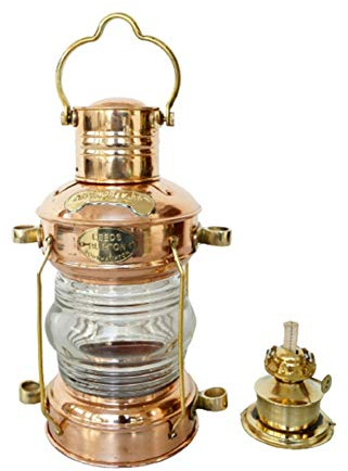 Ottone & Rame Ancora Lampada a Olio Leeds Burton Nautico Marittimo 35,6 cm Lanterna Nave Rustico Vintage Home Decor Regali