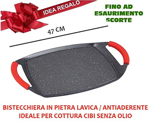 Euroricami Bistecchiera Royalty Line 47 cm Pietra Lavica Antiaderente Non Stick adatta a tutti i tipi di lavastoviglie e induzione