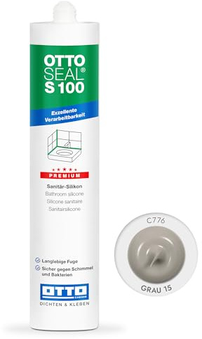 OTTOSEAL S 100 Premium-Sanitär-Silikon 300ml C776 grau nr. 15 – Sicher gegen Schimmel & Ideal für Bad, Küche & Wohnbereich – Hervorragend Glätt- & Modellierbar