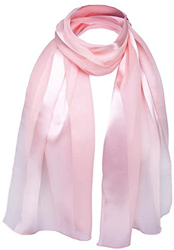 Basic Sense Shiny Satin Scarf Lightweight Silky Chiffon Solid Plain Strip Neck Scarves, Baby Pink