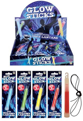 HENBRANDT 12x Chunky Neon Glow Sticks with Lanyards 15cm Large Ultra Bright Light Sticks Glow in the Dark Party Pack Supplies for Halloween Christmas NYE Camping and Festivals for Kids and Adults