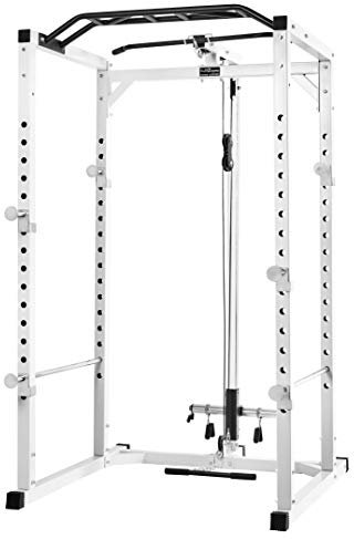 Bad Company Power Cage inkl. Klimmzugstange I Langhantel Ablage-Rack mit Latzug-Option und Zubehör I Hantel-Käfig und Kraftstation I BCA-08LAT