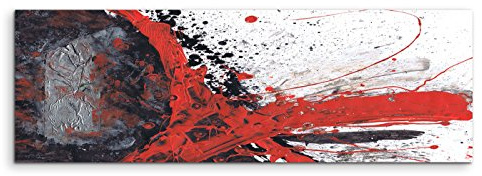 Paul Sinus Art 120x40cm Panoramabild abstrakt Leinwanddruck Kunstdruck Wandbild rot schwarz grau weiß gemalt