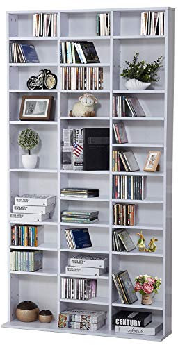 HOMCOM 1116 CD / 528 DVD Storage Shelf Rack Media Storage Unit Shelves Racks Wooden Bookcase Display Unit with Adjustable Shelves, 102 x 195 cm, White