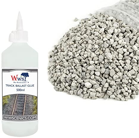 War World Scenics Kit 1kg Pietre da Massicciata Grigio Chiaro Medie & 500ml Colla per Massicciata - Modellismo Ferroviario Diorama