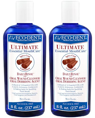 Eco-Dent Alcohol-Free Mouthwash, Cinnamon - Ultimate Essential MouthCare, Oral Care Mouth Wash for Adults, Baking Soda Mouth Rinse with CoQ10/Herbs/Essential Oils, 8 Fl Oz (Pack of 2)