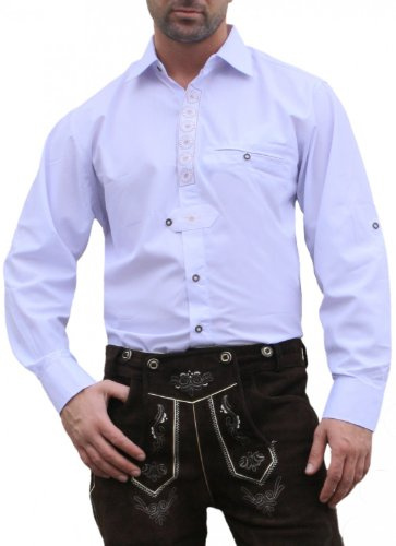 German Wear Trachtenhemd für Trachten Lederhosen Trachtenmode Edelweiß Bestickt weiß, Hemdgröße:XL