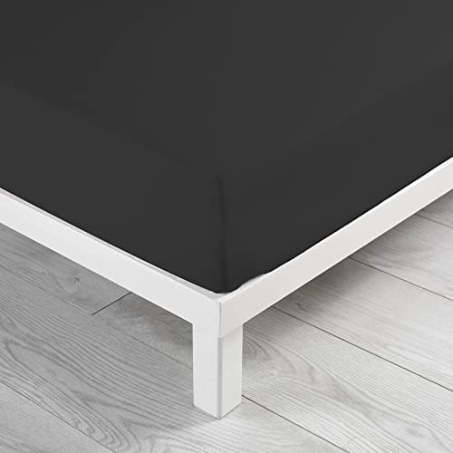 douceur d'Intérieur - 1640668, Spannbettlake Fur Einzelbette, 90 X 190 cm, Lit Uni, Unifarben 57 Fäden, Schwarz