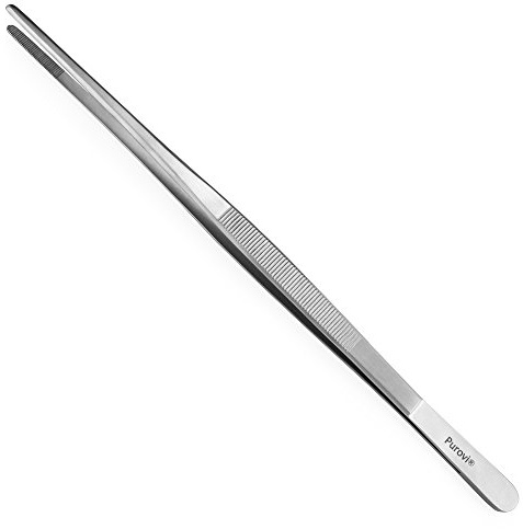 Purovi Extra Lange Pinzette (30 cm) aus Edelstahl - Ideal als Grillzange, Kochpinzette, Servierzange oder Futterpinzette für Aquarium & Terrarium