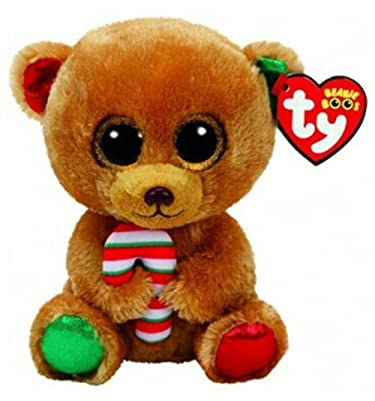 TY 37251 Bella - Bär mit Zuckerstange, 24cm, mit Glitzeraugen, Beanie Boo's, X-Mas limitiert