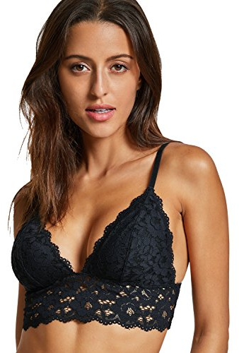 DOBREVA Sujetador Triángulo de Encaje Bralette para Mujer Negro M