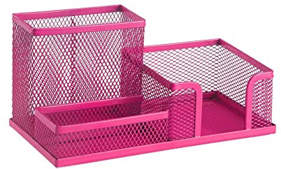 Leviatan Schreibtisch Organizer | Stiftehalter Stifteköcher Tisch-Organizer aus Metall | Büroablage mit Zettelhalter Mesh | 205x103x98mm Rosa